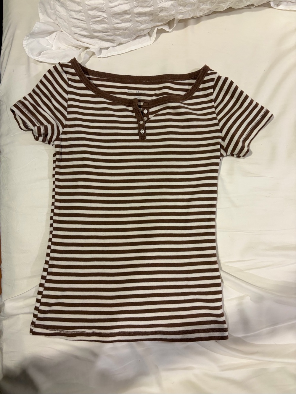 Brandy Melville Brown & White Striped Short Sleeve Henley